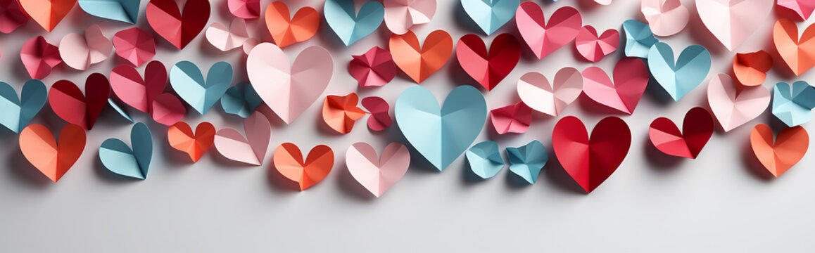 background many hearts paper sculpture on white background. Generative AI