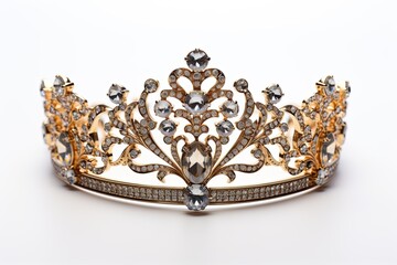 A princess crown made by gold and diamonds with white background