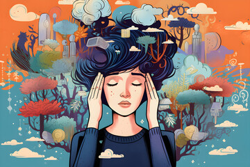 Person engulfed by multiplying thought bubbles, expressing the torment of overthinking disorder