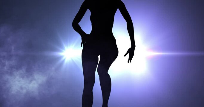 Young Dancing Girl Having Fun At Club With Lights And Smoke. Nightlife Related Background Animation.