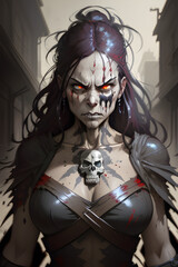 Image of a female zombie skeleton. (AI-generated fictional illustration)
