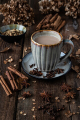 Mug of Masala Tea, indian  tea  with milk and spices
