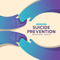 Suicide prevention awareness month - Teal purple human hands hold care and connection to give hope hands vector design - obrazy, fototapety, plakaty
