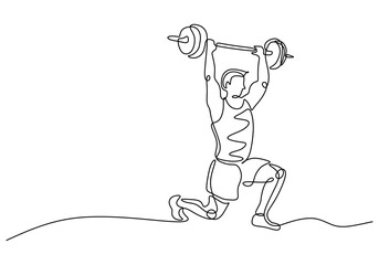 Weight training drawing fitness. People sport continuous line art. Bodybuilding activity.