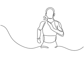 Sport woman running, speed power continuous line art drawing, one hand drawn minimalist vector illustration.