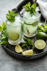 Citrus beverage with mint, summer cold drink