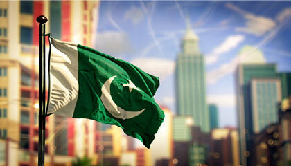 Illustration Anniversary celebration pakistan day with green flag background, wallpaper. Png, Ai Generate 
