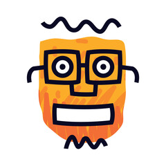 Abstract Comic Orange Face in Glasses Show Emotion Vector Illustration