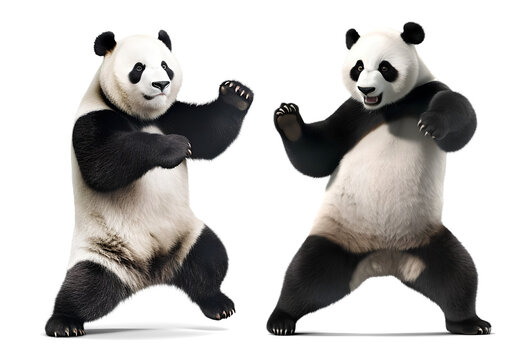 two fighting panda, isolated on transparent background. Generative Ai