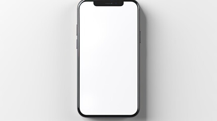 Top view of a cellphone with a blank screen, mockup, solid background