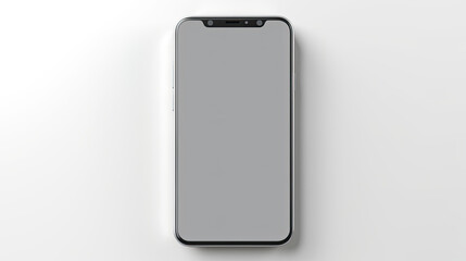 Naklejka premium Top view of a cellphone with a blank screen, mockup, solid background