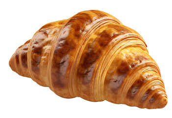 Fresh croissant from the bakery, side view. Traditional croissant. Design element for cafe, cooking, kitchen. 
 Isolated on transparent background. KI.