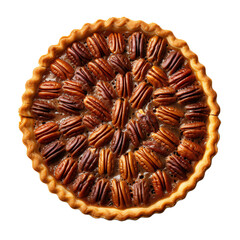 Delicious and beautiful pecan pie, top view. Design element for cafe, cooking, kitchen. Isolated on transparent background. KI. - obrazy, fototapety, plakaty