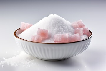 Close up of salt on bowl isolated white background