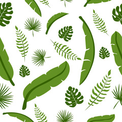 seamless pattern with green tropical leaves