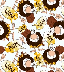 Fashion cartoon monkey showing cute expressions Fierce face Hand drawn Seamless fashion Children's wear Gift paper
