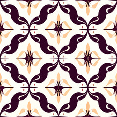 Purple and orange seamless fabric pattern on white. The art deco design creates a striking visual impact in this seamless pattern design.