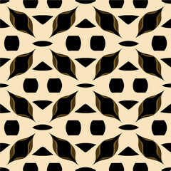 Elegant black and white art deco pattern with brown shapes, designed for fabric and repetition, capturing the essence of the art deco.