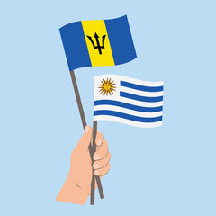 Flags of Barbados and Uruguay, Hand Holding flags