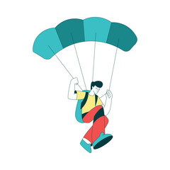 Air Sport with Happy Man Character Parachuting and Skydiving Vector Illustration