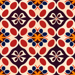 Striking seamless pattern design featuring a vibrant combination of red, white, and blue colors, captivatingly set against a deep black backdrop.