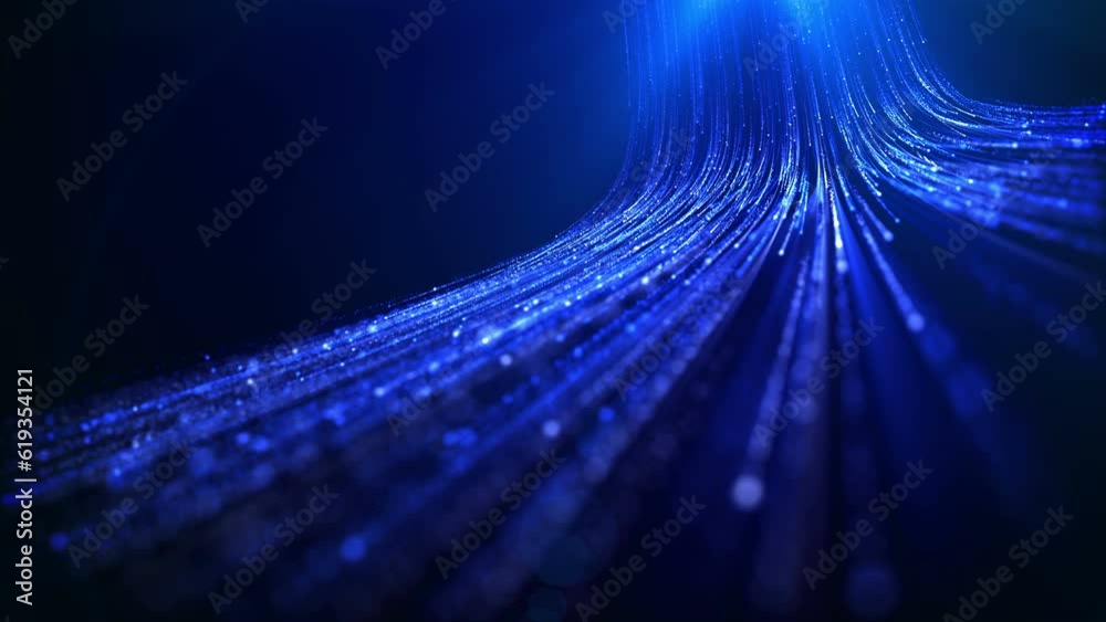 Wall mural digital data transfer background with blue light data particle flowing looped