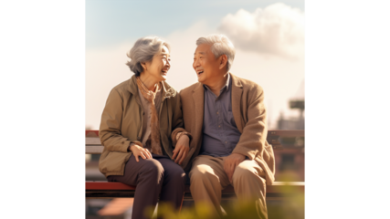 公園のベンチで笑う老夫婦　Generative AI