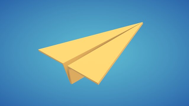 Illustration 3d render realistic paper plane blue sky isolated on background. Realistic fly paper airplane