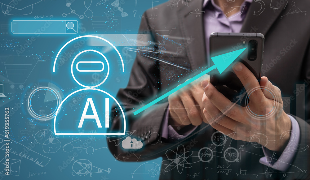 Aufkleber man using tools ai. technology smart robot science and artificial intelligence technology, and innov