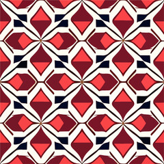Striking red and black pattern on a white background, reminiscent of peppermint candy, with an art deco influence. Repeats beautifully as a fabric pattern.