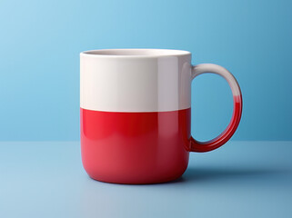 red and blue coffee mug mockup on a blue background