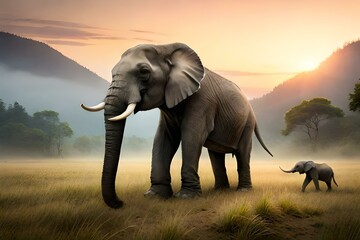 Fototapeta na wymiar elephants in the savanna AI Generated 