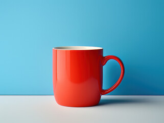 red and blue coffee mug mockup on a blue background
