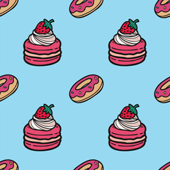 pink elements strawberry dessert seamless pattern