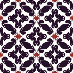 Bold black and red pattern against a clean white backdrop, creating a visually appealing repeating fabric pattern that is seamless in design.