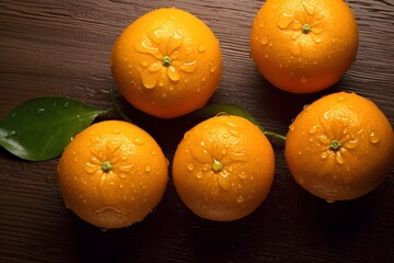 Fototapeta na wymiar photo oranges on a wooden table. made with Generative AI 