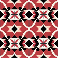 Fototapeta premium Bold geometric design in red and black, resembling a peppermint motif, featuring a border pattern inspired by the intricate and mesmerizing nazca designs.