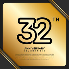 Fototapeta premium 32th anniversary celebration template design with simple and luxury style in golden color, vector template