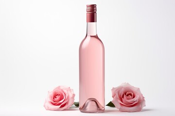 Empty rose wine bottle isolated on white background