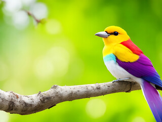Obraz premium Colorful bird sitting on the tree branch with blurred background