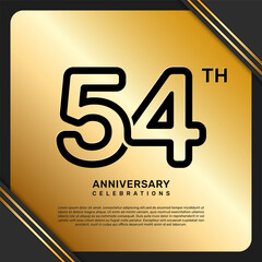 54th anniversary celebration template design with simple and luxury style in golden color, vector template