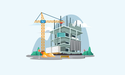 building under construction concept building house cartoon vector illustration