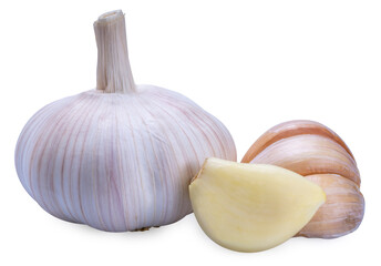 Garlic and Fresh Peeled Garlic isolate on white with clipping path.