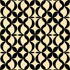 Fototapeta premium Seamless art deco pattern in black and white on a beige background, featuring repeating geometric shapes, creating an elegant and timeless design.