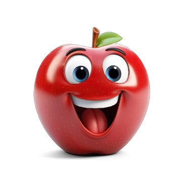 Happy red apple with smile Cute Cartoon on transparent background