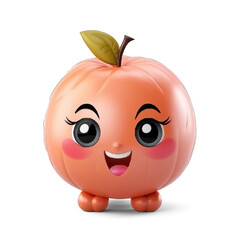 Fototapeta premium Happy peach with smile Cute Cartoon on transparent background