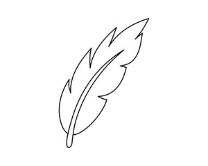 Black line drawing of a feather, vector icon 