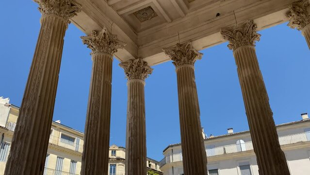Video of Roman stone columns from a Roman Temple in France, Nimes. 