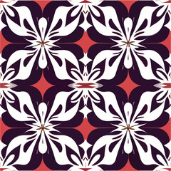 Vibrant red and white flower pattern blooms across a seamless, repeating fabric design on a captivating red background.