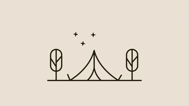 animation camping outdoor illustration flat 2d with moon, tree and star